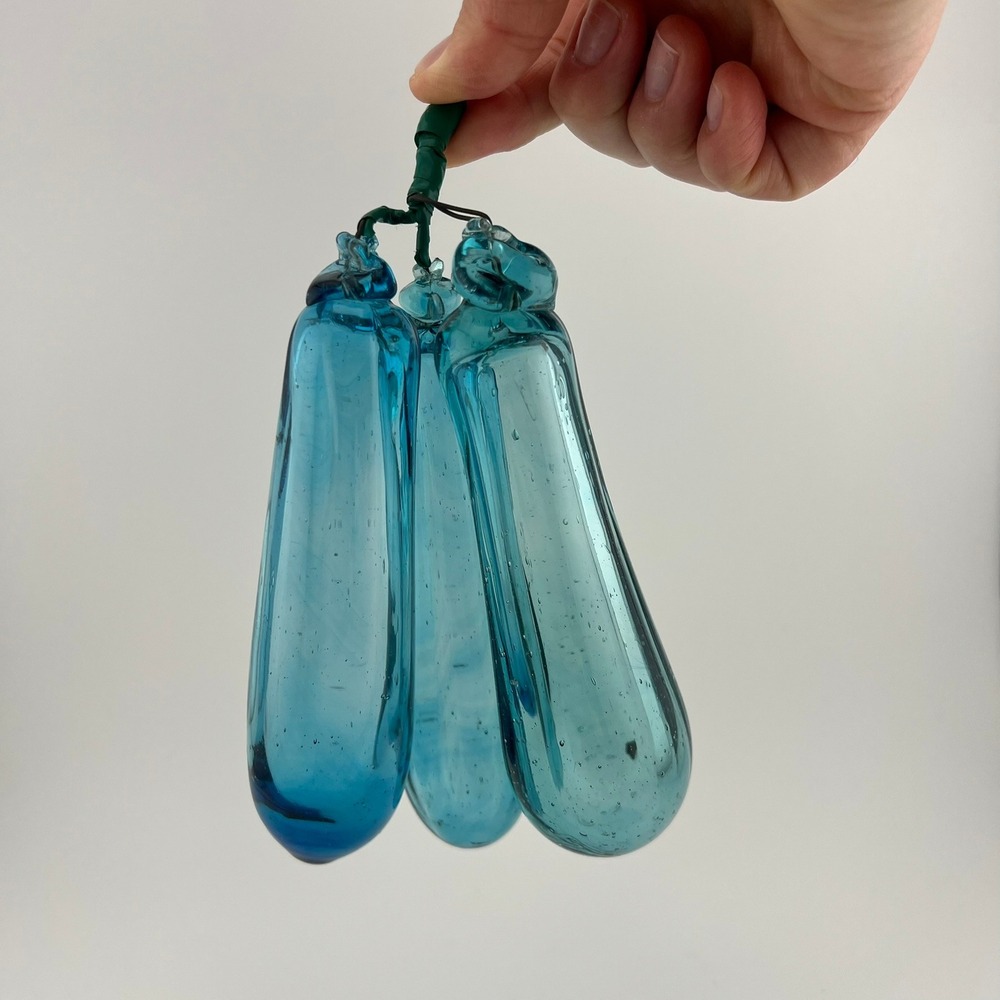 Vintage Art Glass Eggplant Aubergine Blue Hand Blown Vegetable Decor 7"